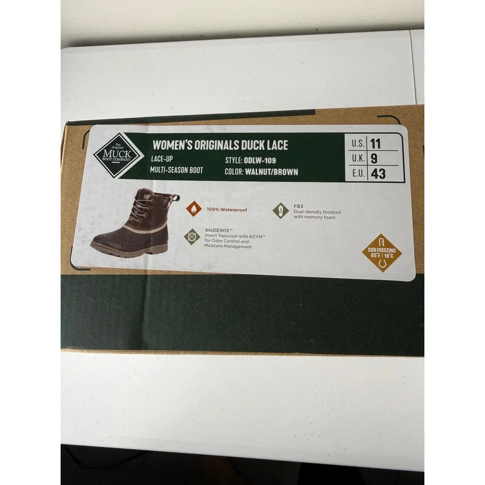 Muck Womens 11 Originals Leather Duck Lace Boot Walnut Brown Waterproof Plaid